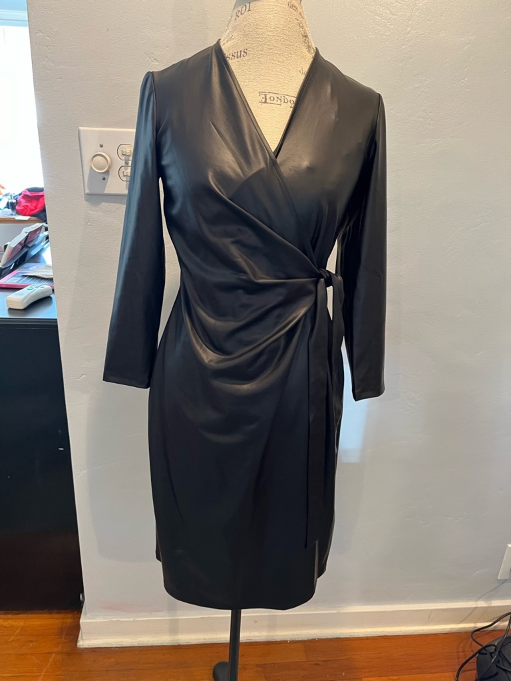 Anne Klein Faux Leather Black Dress Size S